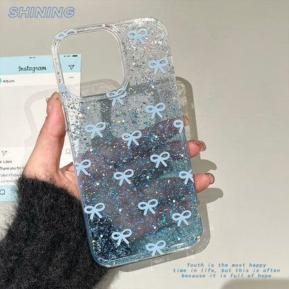 Blue Bow Glitter Phone Case for iPhone