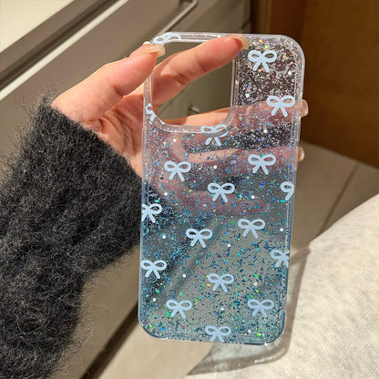 Blue Bow Glitter Phone Case for iPhone