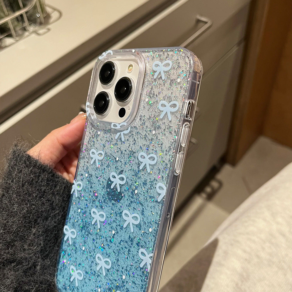 Blue Bow Glitter Phone Case for iPhone