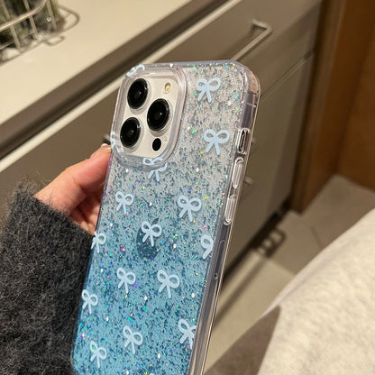 Blue Bow Glitter Phone Case for iPhone