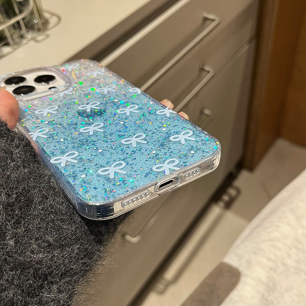 Blue Bow Glitter Phone Case for iPhone