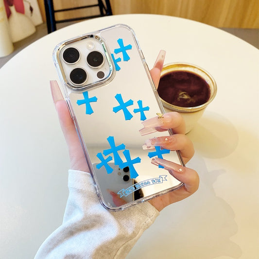 Blue Cross Mirror Phone Case for iPhone