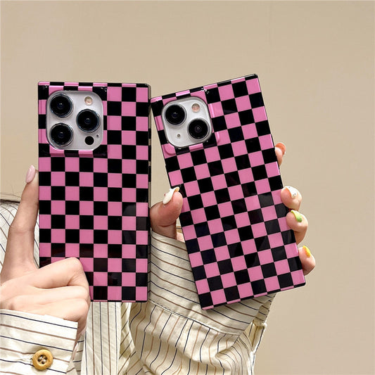 Black & Pink Checkered Phone Case for iPhone