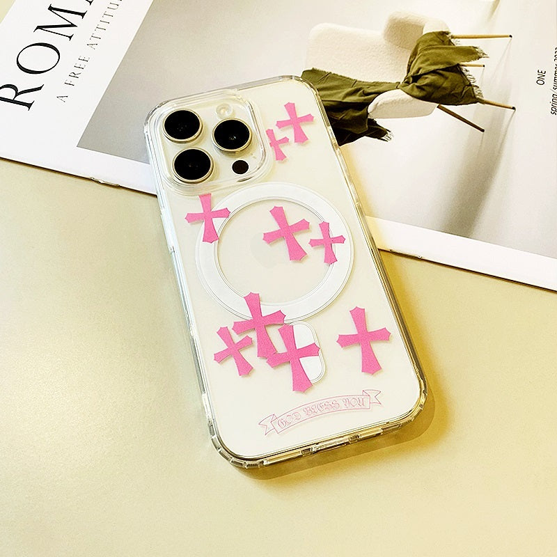 Pink Cross Magnetic Phone Case for iPhone