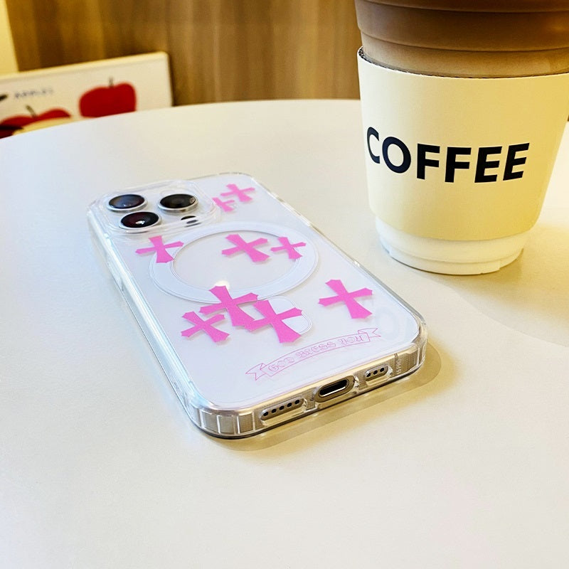 Pink Cross Magnetic Phone Case for iPhone