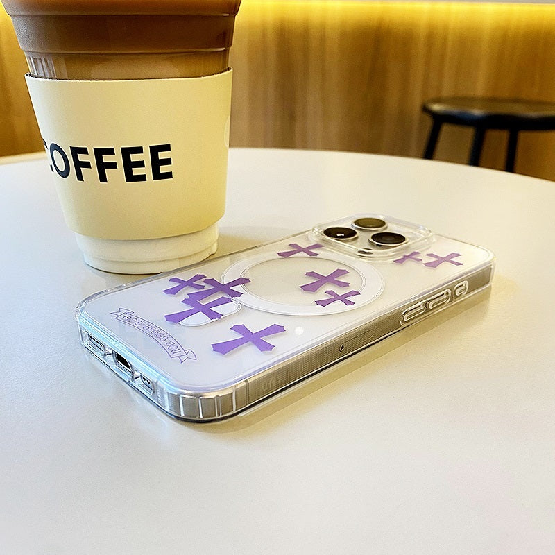 Purple Cross Magnetic Phone Case for iPhone