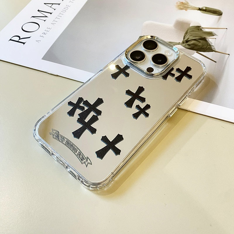 Black Cross Mirror Phone Case for iPhone