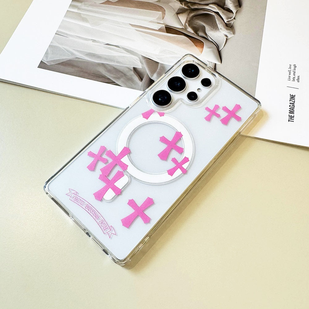 Pink Cross Magnetic Phone Case for Samsung Galaxy S Series