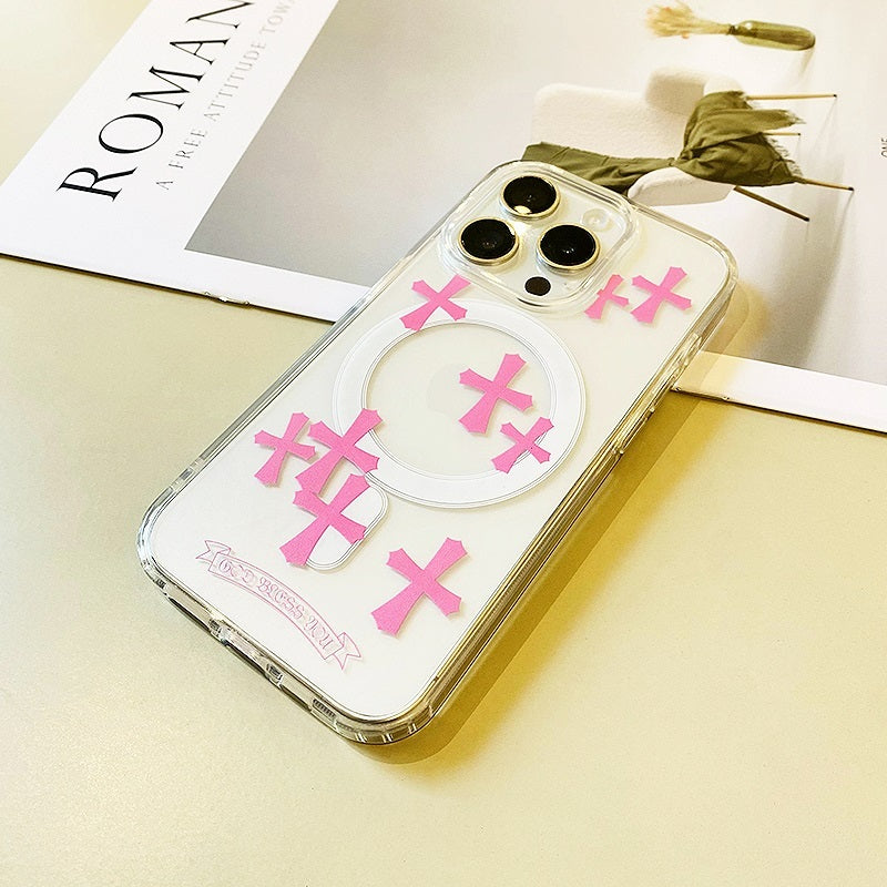 Pink Cross Magnetic Phone Case for iPhone