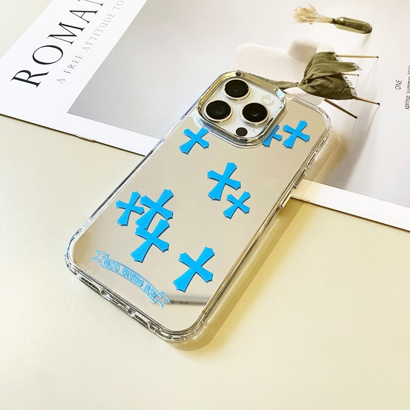 Blue Cross Mirror Phone Case for iPhone