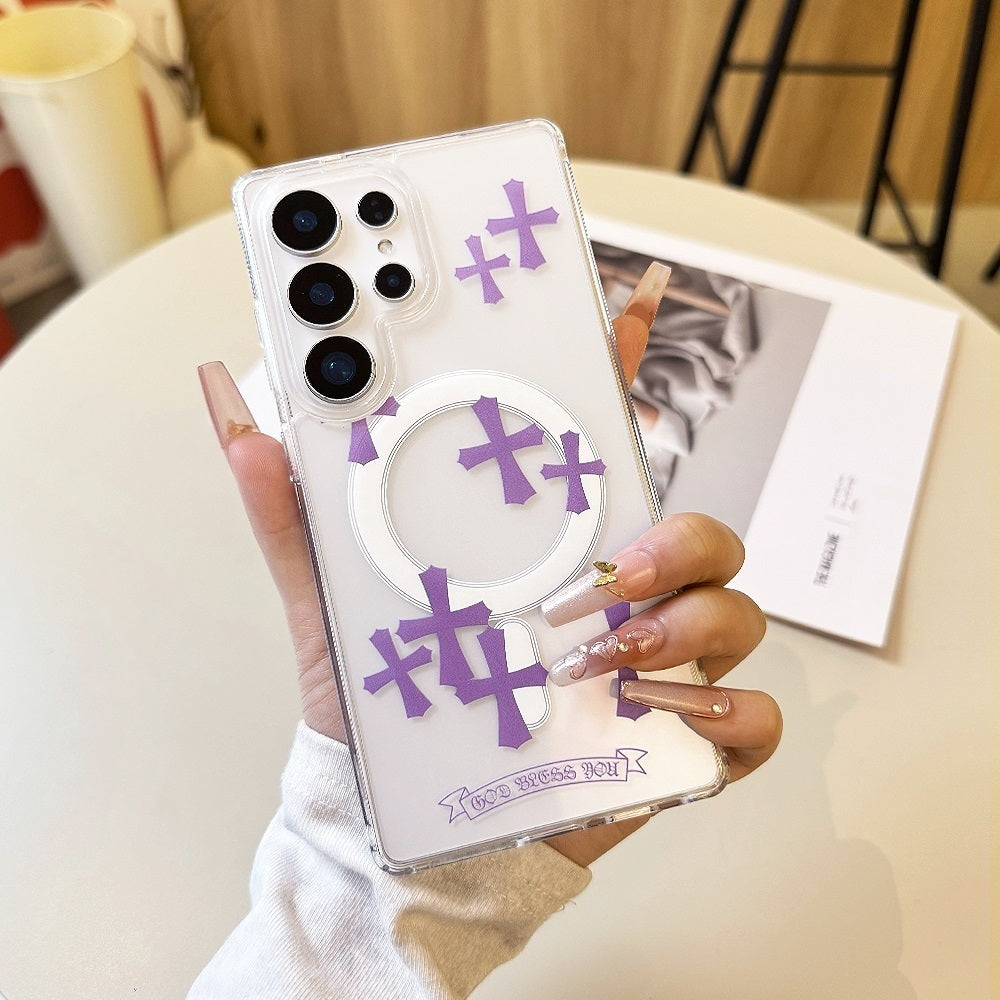 Purple Cross Magnetic Phone Case for Samsung Galaxy S Series