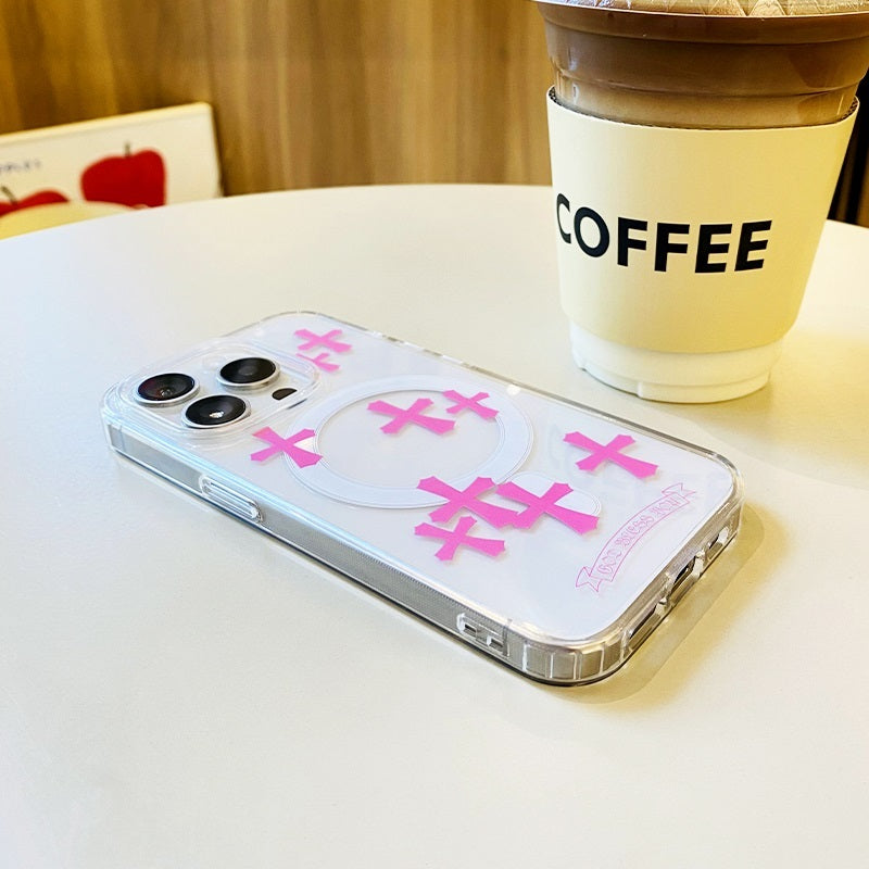 Pink Cross Magnetic Phone Case for iPhone