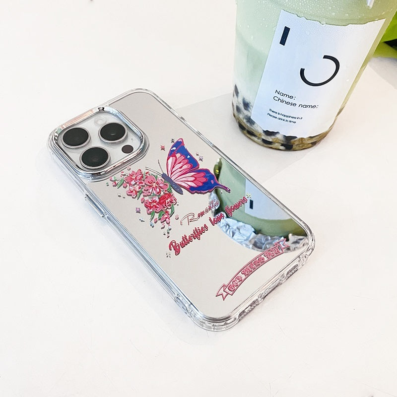 Butterfly&Flower Mirror Phone Case for iPhone