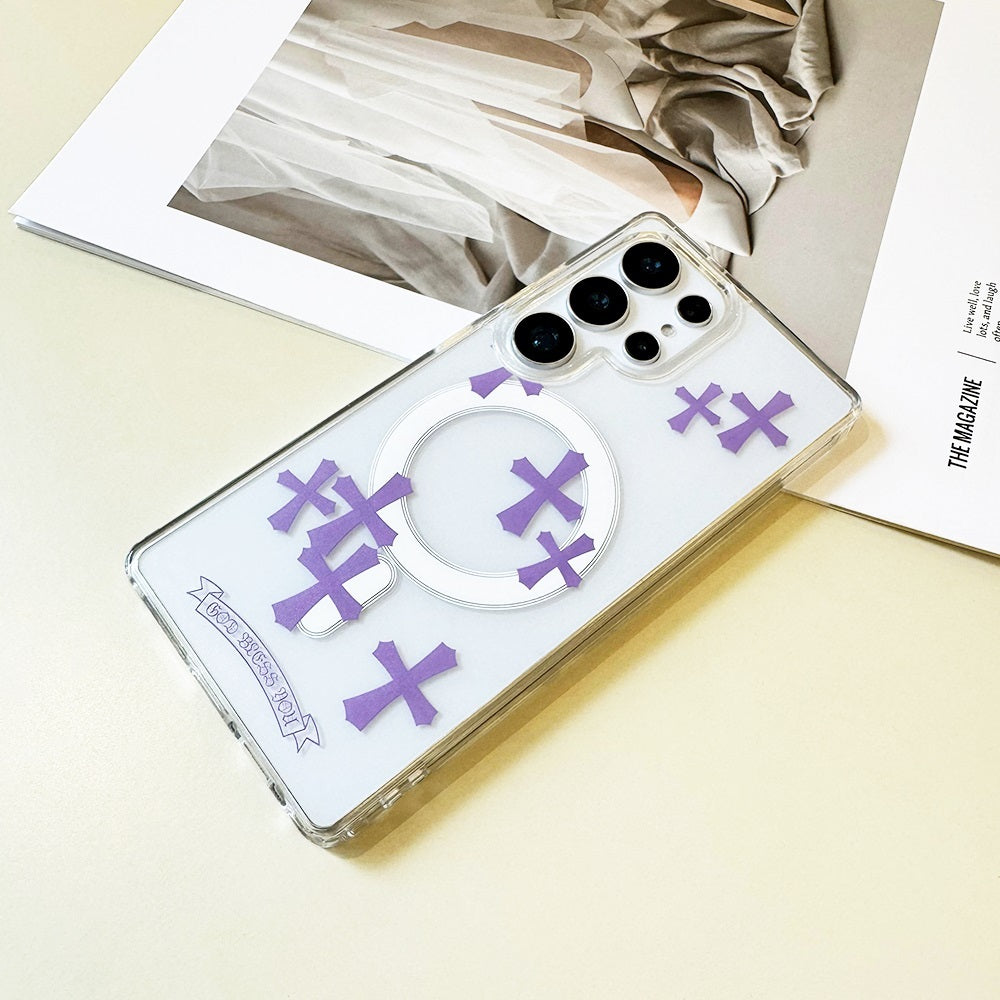 Purple Cross Magnetic Phone Case for Samsung Galaxy S Series