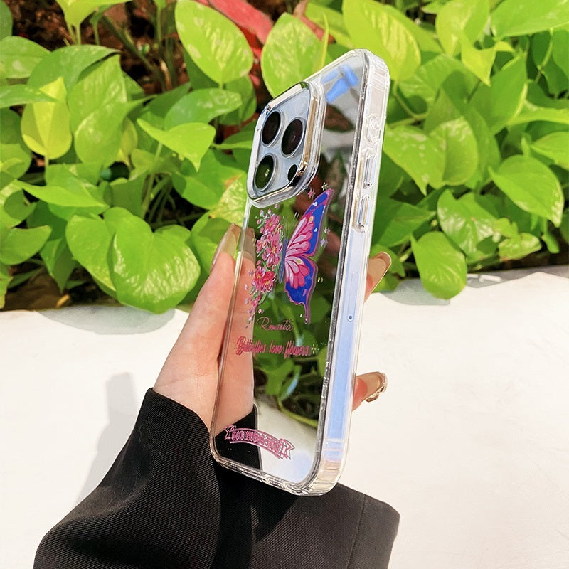 Butterfly&Flower Mirror Phone Case for iPhone