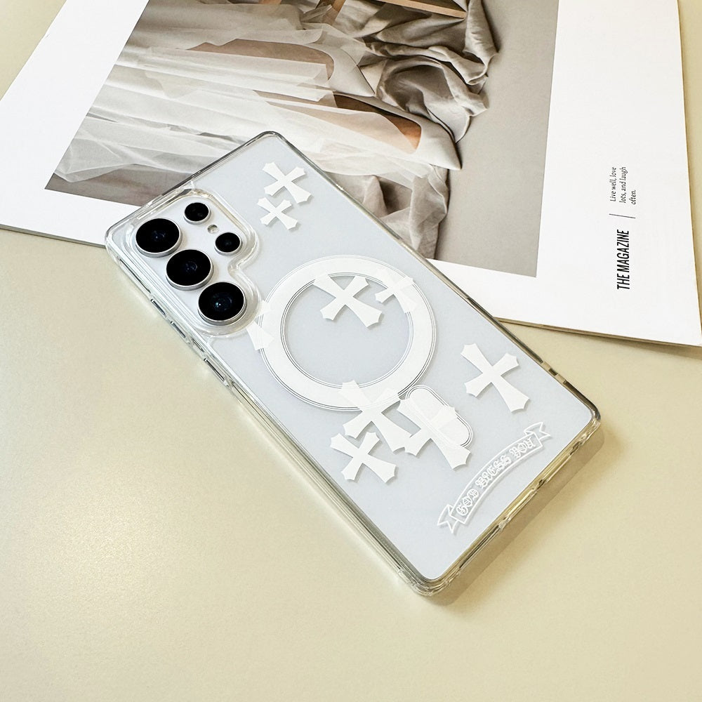 White Cross Magnetic Phone Case for Samsung Galaxy S Series