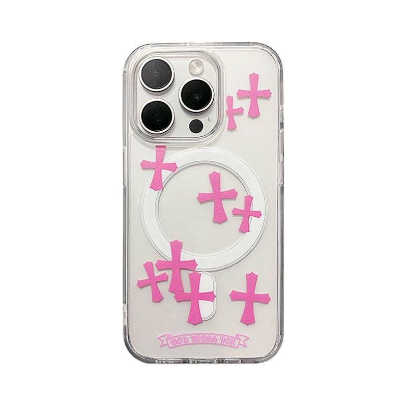 Pink Cross Magnetic Phone Case for iPhone