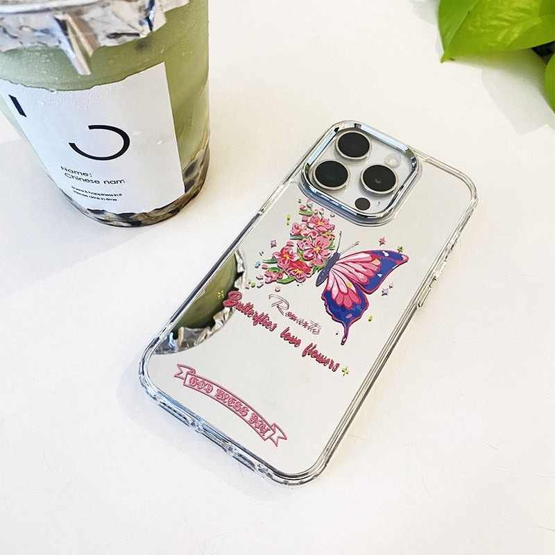 Butterfly&Flower Mirror Phone Case for iPhone