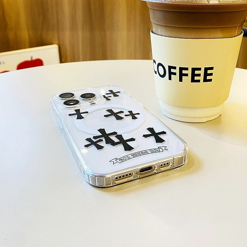 Black Cross Magnetic Phone Case for iPhone