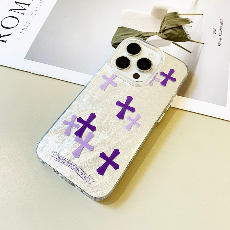 Purple Cross Glitter Phone Case for iPhone